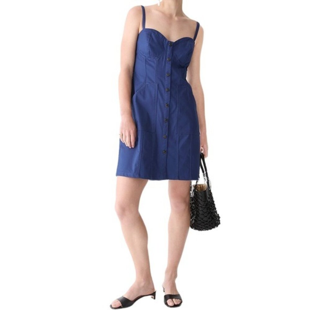 J. Crew Button Down Sweetheart  Dress in Stretch Twill in Navy Size 10 NWT